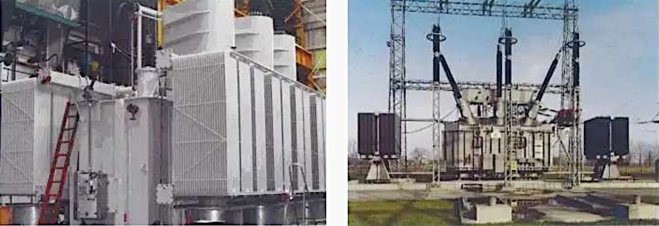 Left: Transformer with additional header; Right: Transformer with separate radiator bank