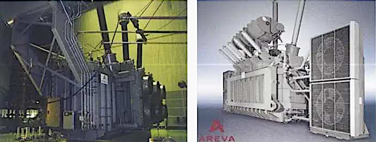 Transformer with Oil-to-Air Heat Exchanger installed vertically (left) and separately (right)