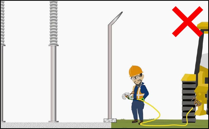 When working outside of the substation fence, you must not connect any of your equipment or mobile plant to the fence or to equipment within the substation.