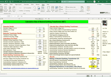 Spreadsheet to calculate the size of neutral earthing transformer